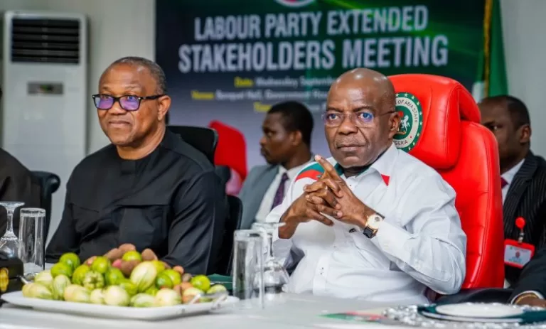 Peter-Obi-Alex-Otti-sit at a press conference calls for a meeting
